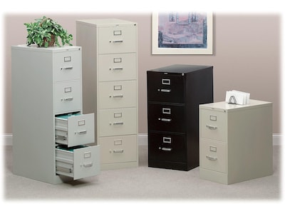 HON 310 Series 4-Drawer Vertical File Cabinet, Letter Size, Lockable, 52"H x 15"W x 26.5"D, Light Gray  (HON314PQ)