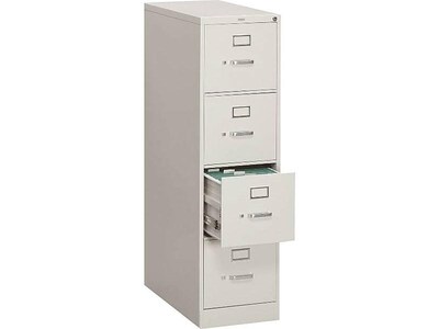 HON 310 Series 4-Drawer Vertical File Cabinet, Letter Size, Lockable, 52"H x 15"W x 26.5"D, Light Gray  (HON314PQ)