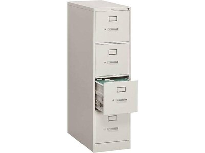 HON 310 Series 4-Drawer Vertical File Cabinet, Letter Size, Lockable, 52"H x 15"W x 26.5"D, Light Gray (HON314PQ)