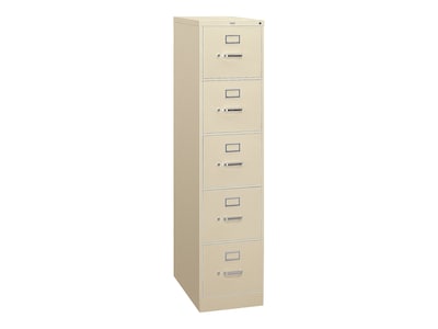 HON 310 Series 5-Drawer Vertical File Cabinet, Letter Size, Lockable, 60H x 15W x 26.5D, Putty (H