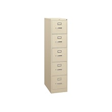 HON 310 Series 5-Drawer Vertical File Cabinet, Letter Size, Lockable, 60H x 15W x 26.5D, Putty (H