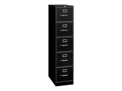 HON 310 Series 5-Drawer Vertical File Cabinet, Letter Size, Lockable, 60H x 15W x 26.5D, Black (H