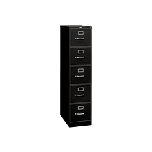 HON 310 Series 5-Drawer Vertical File Cabinet, Letter Size, Lockable, 60H x 15W x 26.5D, Black (H