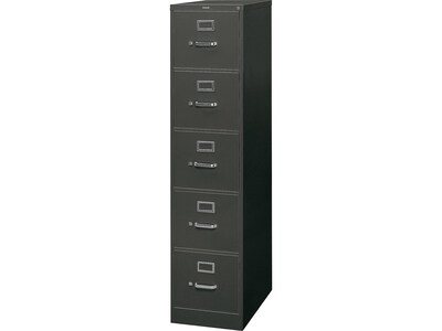 HON 310 Series 5-Drawer Vertical File Cabinet, Letter Size, Lockable, 60"H x 15"W x 26.5"D, Black (HON315PP)