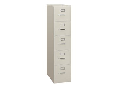 HON 310 Series 5-Drawer Vertical File Cabinet, Letter Size, Lockable, 60H x 15W x 26.5D, Light Gr