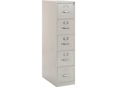 HON 310 Series 5-Drawer Vertical File Cabinet, Letter Size, Lockable, 60H x 15W x 26.5D, Light Gr