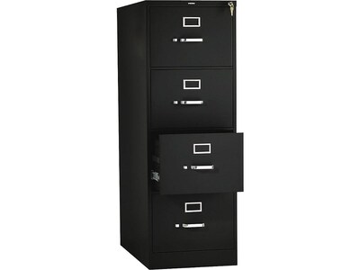 HON 310 Series 4-Drawer Vertical File Cabinet, Legal Size, Lockable, 52"H x 18.25"W x 26.5"D, Black (HON314CPP)