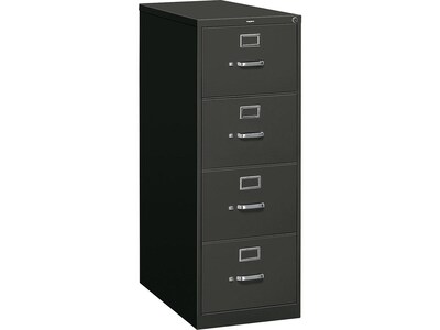 HON 310 Series 4-Drawer Vertical File Cabinet, Legal Size, Lockable, 52"H x 18.25"W x 26.5"D, Black (HON314CPP)