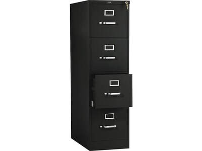 HON 510 Series 4-Drawer Vertical File Cabinet, Letter Size, Lockable, 52H x 15W x 25D, Black (HON