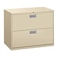 HON Brigade 600 Series 2-Drawer Lateral File Cabinet, Locking, Letter/Legal, Putty/Beige, 36"W (H682.L.L)