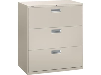 HON Brigade 600 Series 3-Drawer Lateral File Cabinet, Locking, Letter/Legal, Gray, 36W (H683.L.Q)