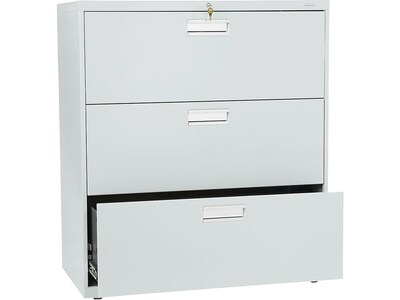 HON Brigade 600 Series 3-Drawer Lateral File Cabinet, Locking, Letter/Legal, Gray, 36"W (H683.L.Q)