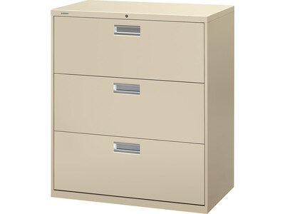 HON Brigade 600 Series 3-Drawer Lateral File Cabinet, Locking, Letter/Legal, Gray, 36"W (H683.L.Q)