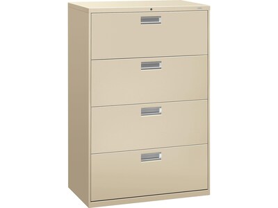 HON Brigade 600 Series 4-Drawer Lateral File Cabinet, Locking, Letter/Legal, Putty/Beige, 36"W (HON684LL)