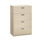 HON Brigade 600 Series 4-Drawer Lateral File Cabinet, Locking, Letter/Legal, Putty/Beige, 36"W (HON684LL)