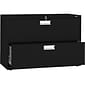 HON Brigade 600 Series 2-Drawer Lateral File Cabinet, Locking, Letter/Legal, Black, 42"W (H692.L.P)