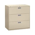 HON Brigade 600 Series 3-Drawer Lateral File Cabinet, Locking, Letter/Legal, Putty/Beige, 42W (H693