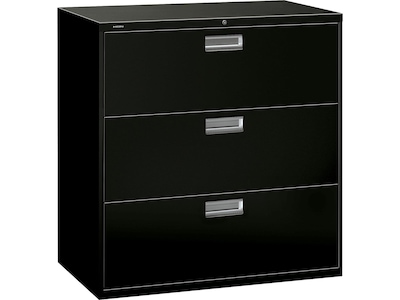 HON Brigade 600 Series 3-Drawer Lateral File Cabinet, Locking, Letter/Legal, Black, 42W (H693.L.P)