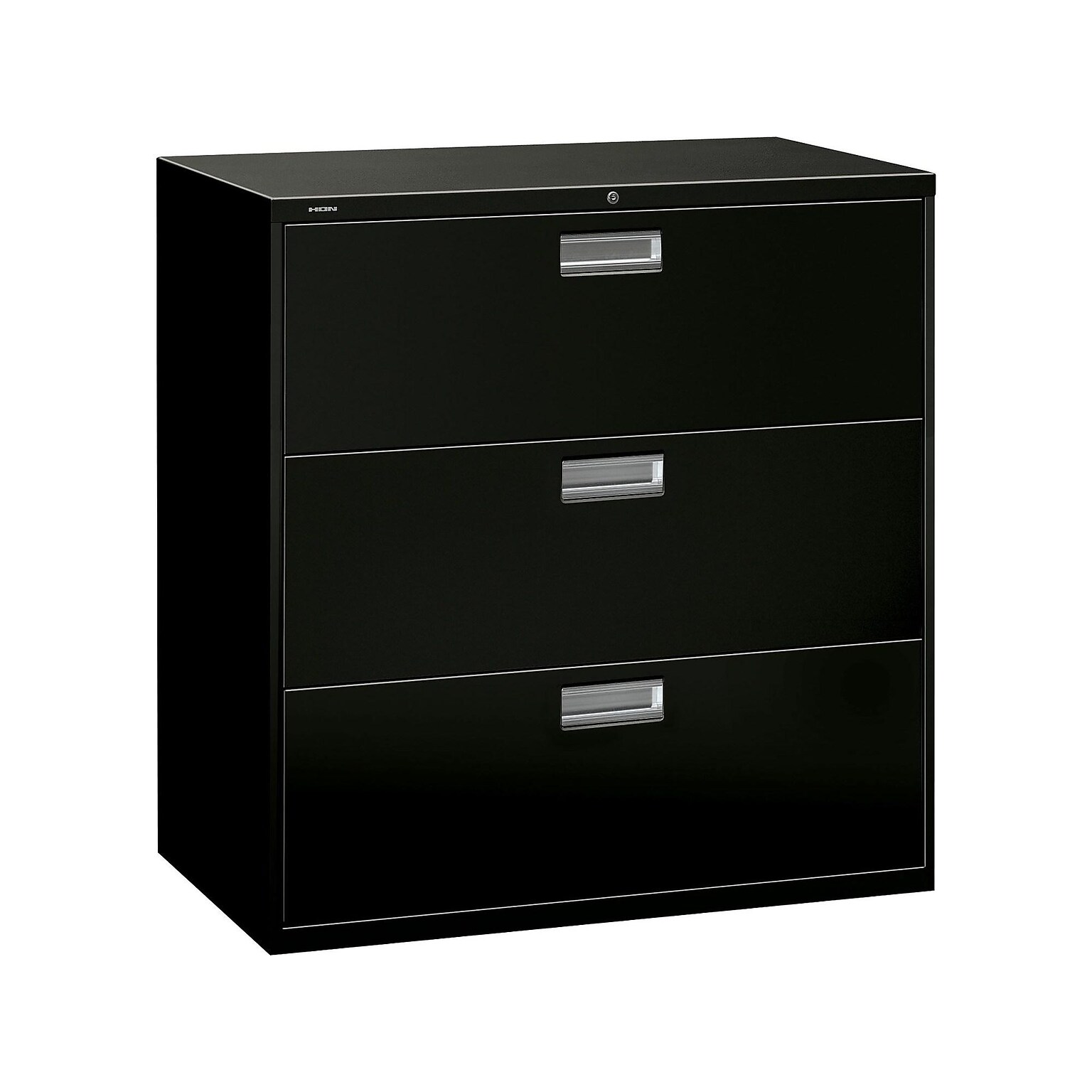 HON Brigade 600 Series 3-Drawer Lateral File Cabinet, Locking, Letter/Legal, Black, 42W (H693.L.P)