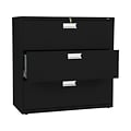 HON Brigade 600 Series 3-Drawer Lateral File Cabinet, Locking, Letter/Legal, Black, 42W (H693.L.P)