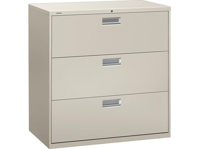 HON Brigade 600 Series 3-Drawer Lateral File Cabinet, Locking, Letter/Legal, Gray, 42W (H693.L.Q)
