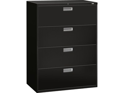 HON Brigade 600 Series 4-Drawer Lateral File Cabinet, Locking, Letter/Legal, Black, 42"W (HON694LP) NEXT2019 NEXT2Day
