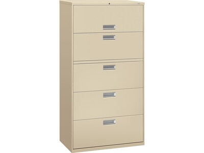 HON Brigade 600 Series 5-Drawer Lateral File Cabinet, Locking, Letter/Legal, Putty/Beige, 36W (H685.L.L)