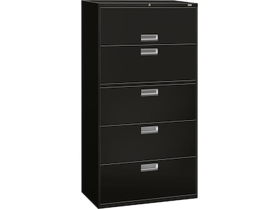 HON Brigade 600 Series 5-Drawer Lateral File Cabinet, Locking, Letter/Legal, Black, 36W (H685.L.P)