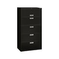 HON Brigade 600 Series 5-Drawer Lateral File Cabinet, Locking, Letter/Legal, Black, 36W (H685.L.P)