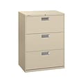 HON Brigade 600 Series 3-Drawer Lateral File Cabinet, Locking, Letter/Legal, Putty/Beige, 30W (H673