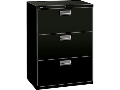 HON Brigade 600 Series 3-Drawer Lateral File Cabinet, Locking, Letter/Legal, Black, 30W (H673.L.P)