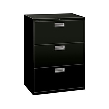 HON Brigade 600 Series 3-Drawer Lateral File Cabinet, Locking, Letter/Legal, Black, 30W (H673.L.P)