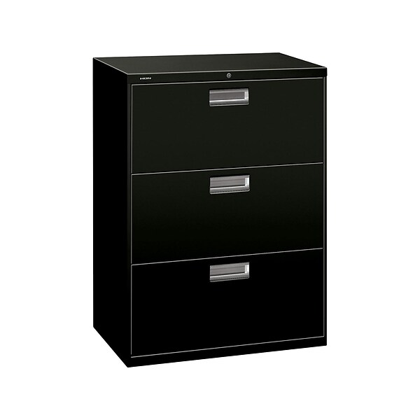 HON Brigade 600 Series 3-Drawer Lateral File Cabinet, Locking, Letter/Legal, Black, 30W (H673.L.P)