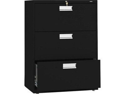 HON Brigade 600 Series 3-Drawer Lateral File Cabinet, Locking, Letter/Legal, Black, 30W (H673.L.P)