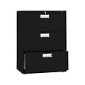 HON Brigade 600 Series 3-Drawer Lateral File Cabinet, Locking, Letter/Legal, Black, 30W (H673.L.P)