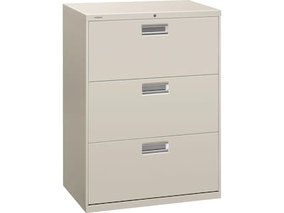 HON Brigade 600 Series 3-Drawer Lateral File Cabinet, Locking, Letter/Legal, Gray, 30W (H673.L.Q)