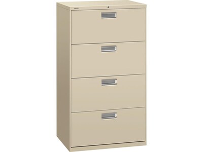 HON Brigade 600 Series 4-Drawer Lateral File Cabinet, Locking, Letter/Legal, Putty/Beige, 30W (H674.L.L)