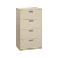 HON Brigade 600 Series 4-Drawer Lateral File Cabinet, Locking, Letter/Legal, Putty/Beige, 30W (H674.L.L)