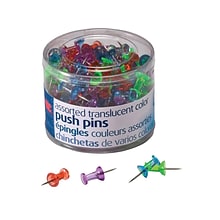 Officemate Push Pins, Translucent Assorted Colors, 200/Tub (35710)