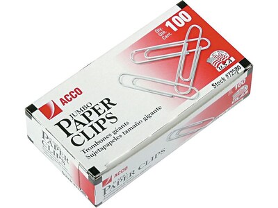 ACCO Economy Paper Clips, Jumbo, Silver, 100/Box (A7072580)