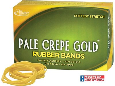 Alliance Rubber Pale Crepe Gold Multi-Purpose #33 Rubber Bands, 3.5 x 0.125, Golden Crepe, 970/Pac