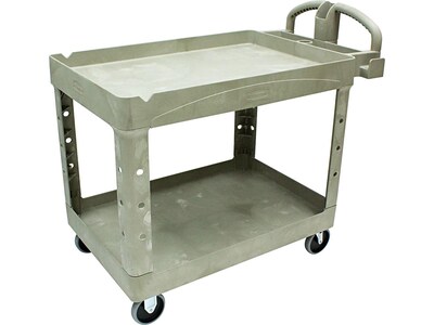 Rubbermaid 2-Shelf Plastic/Poly Mobile Utility Cart with Swivel Wheels, Beige (FG452088BEIG)