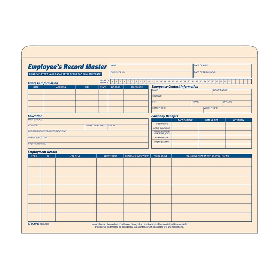 TOP3280 Employee Record Master File Jacket 