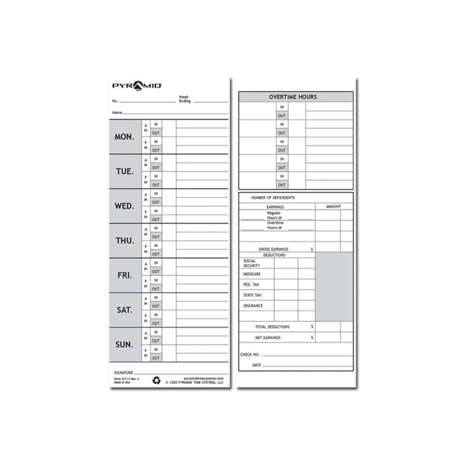 Pyramid Time Cards 1000/2000 Time Clock, 100/Pack (331-11)