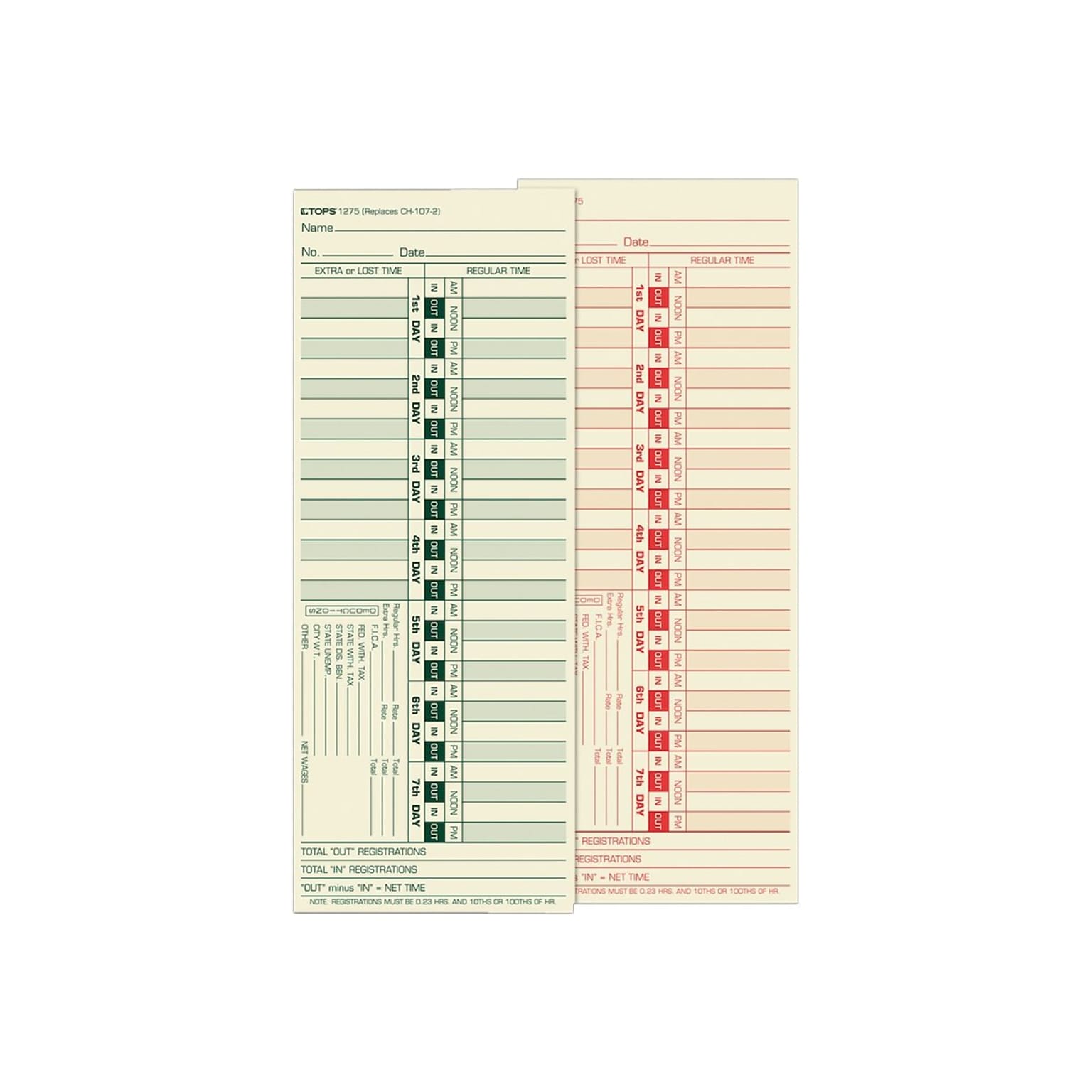 TOPS Time Cards, 500/Box (TOP 1275)