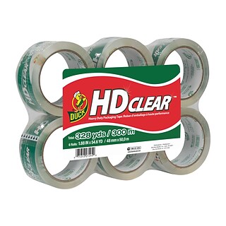 Duck HD Clear, Acrylic Packing Tape, 1.88 x 54.6 yds., Clear, 6/Pack (441962)