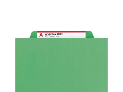 Smead Card Stock Heavy Duty Classification Folders, 2" Expansion, Letter Size, 2 Dividers, Green, 10/Box (14002)