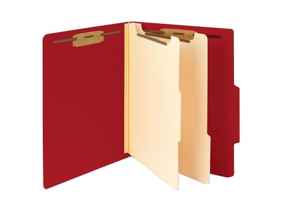 Smead Card Stock Heavy Duty Classification Folders, 2" Expansion, Letter Size, 2 Divider, Red, 10/Box (14003)