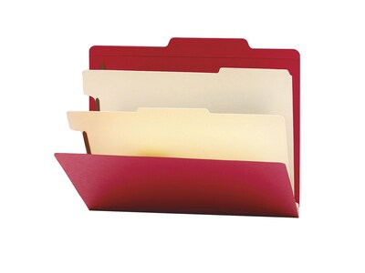 Smead Card Stock Heavy Duty Classification Folders, 2" Expansion, Letter Size, 2 Divider, Red, 10/Box (14003)