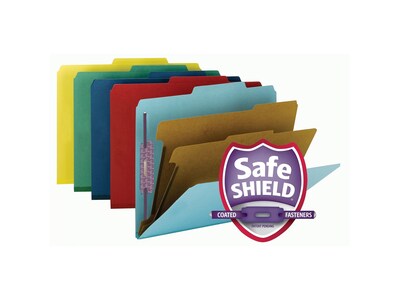 Smead Classification Folders with SafeSHIELD Fasteners, 2" Expansion, Letter Size, 2 Dividers, Assorted Colors, 10/Box (14025)